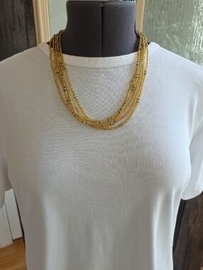 Layered Gold Bead Statement Necklace And Earring Set